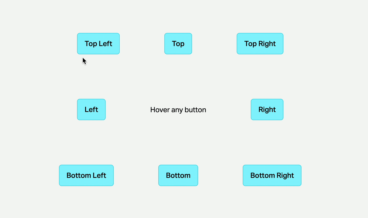 Tooltip placements demo: hover triggers on top, bottom, left, and right